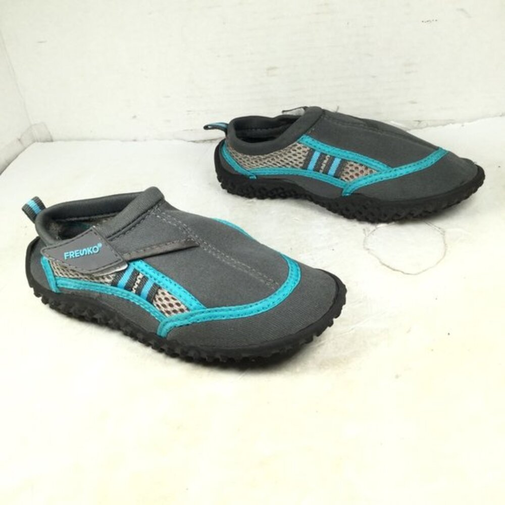 Fresko Kids Water Shoes Adjustable Strap Pull Tab Grey Turquoise Size 13